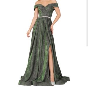 Green sparkle princess prom dress